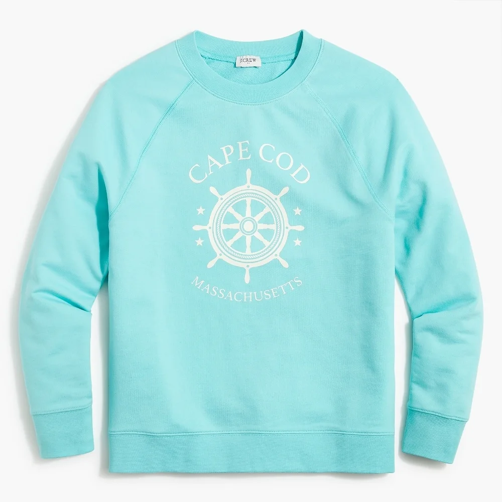 New! J. Crew sz M, XL Cape Cod Aqua Blue Pullover Sweatshirt NWT